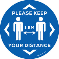 Social Distancing 210mm Anti Slip Vinyl Sticker - Blue (5 Pack)