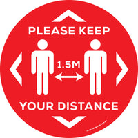 Social Distancing 210mm Anti Slip Vinyl Sticker - Red (5 Pack)